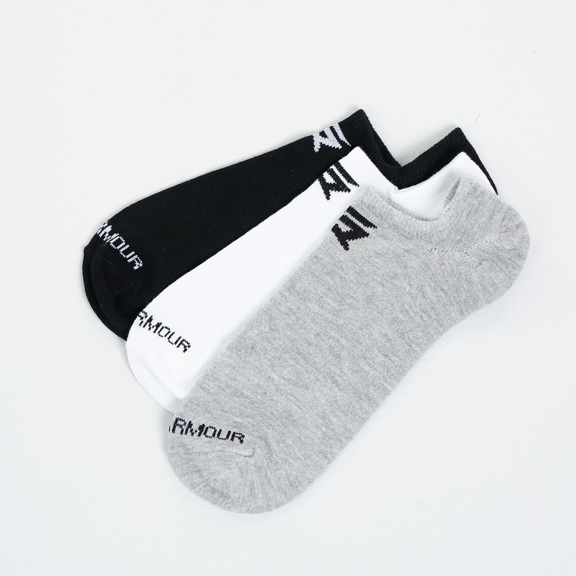 Armour No Show Socks 3pcs (Black + Grey + White)