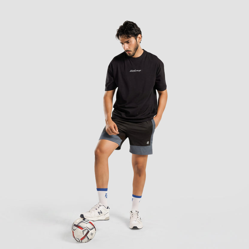 Cross Court Panel Shorts (Black-Grey)