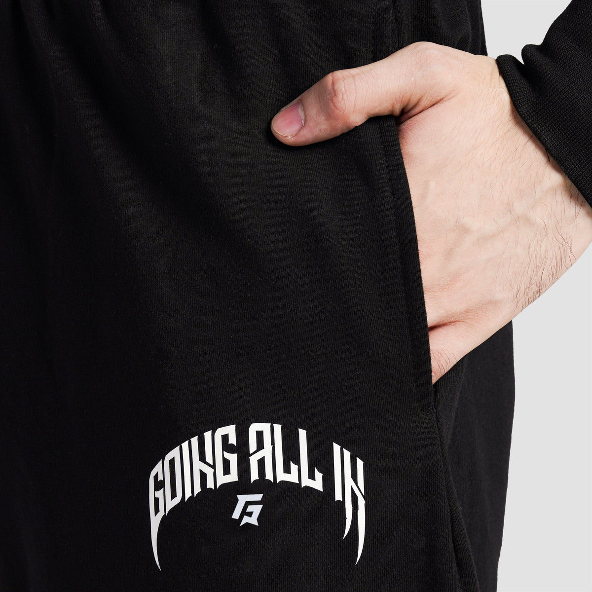 Close-up stitching detail on Black Muscle Oversized Trousers 2.0 for men