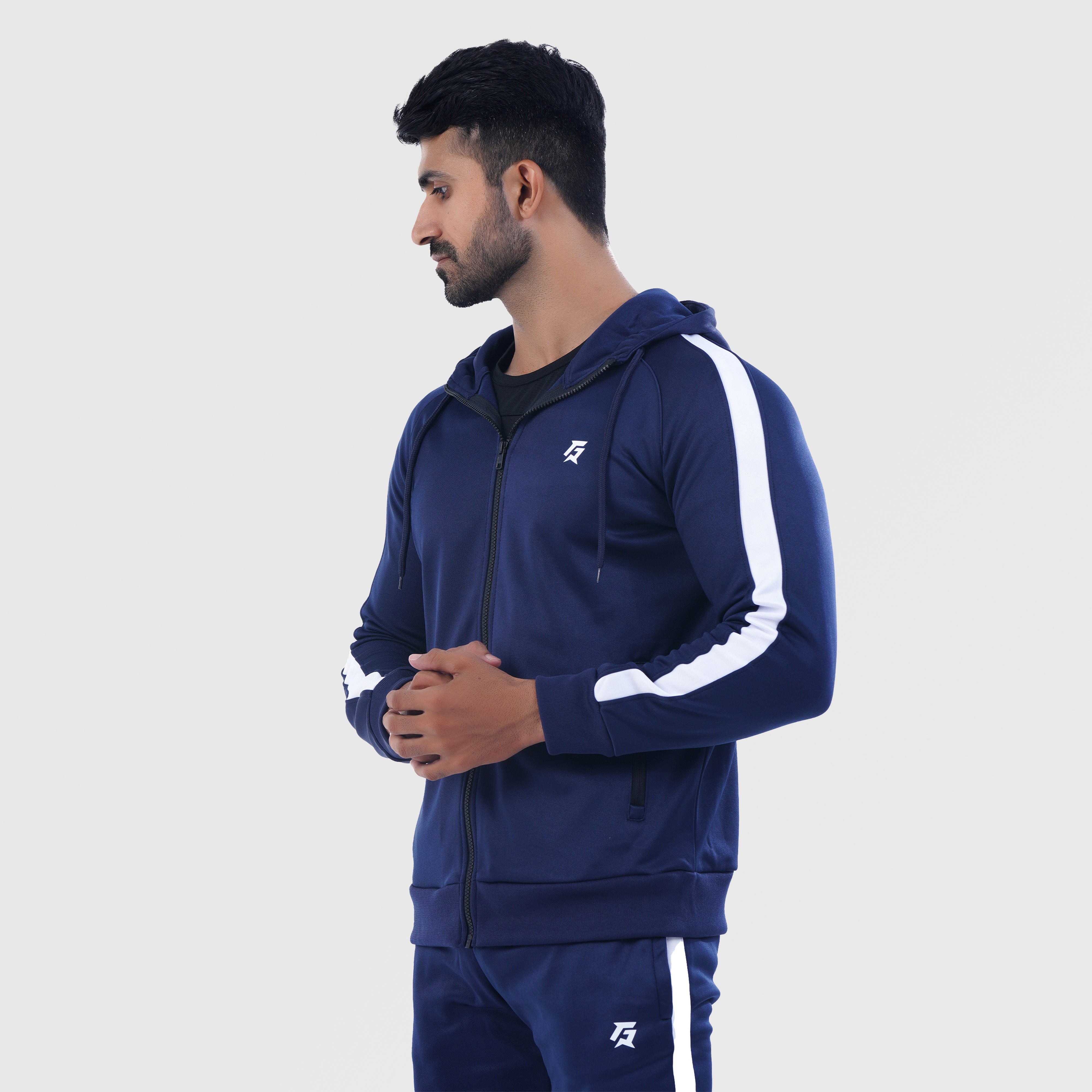 Poly Tracksuit Zipper Hoodie (Navy)