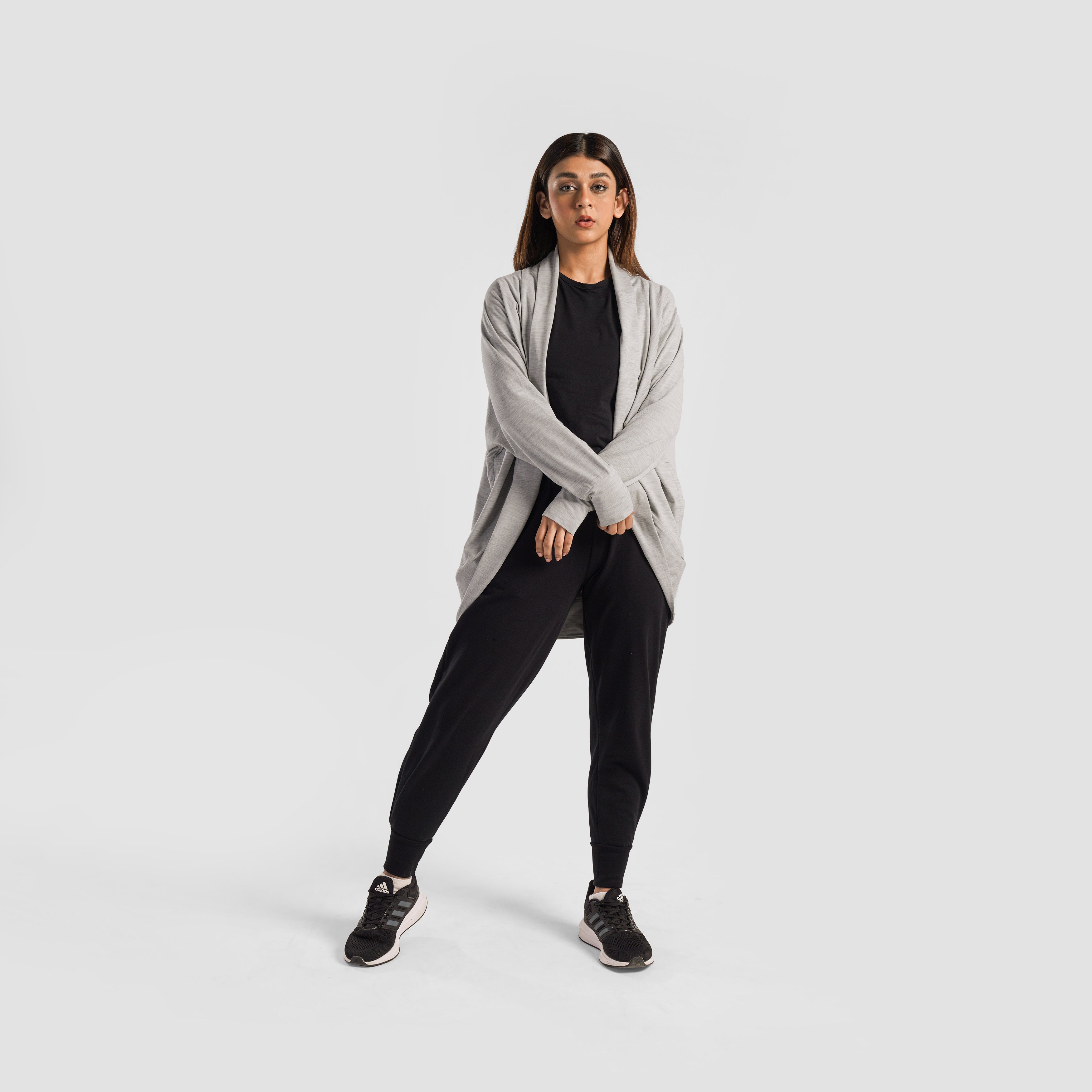 Casual Curved Hem Cardigan (Silver Grey)