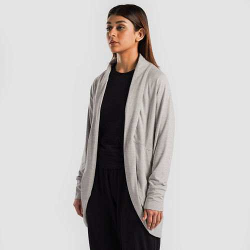 Casual Curved Hem Cardigan (Silver Grey)