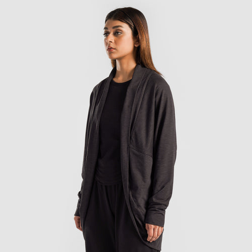 Casual Curved Hem Cardigan (Charcoal)