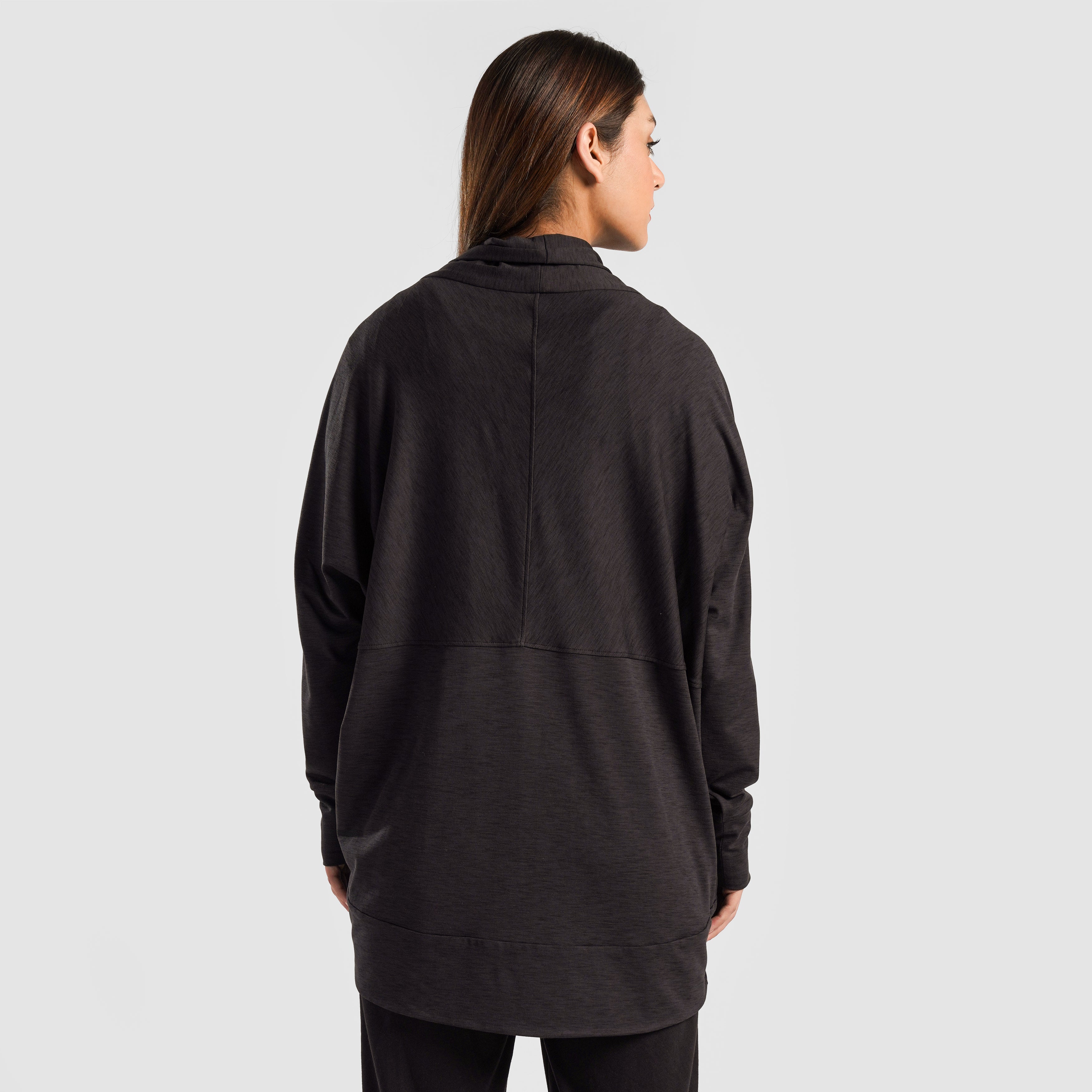 Casual Curved Hem Cardigan (Charcoal)