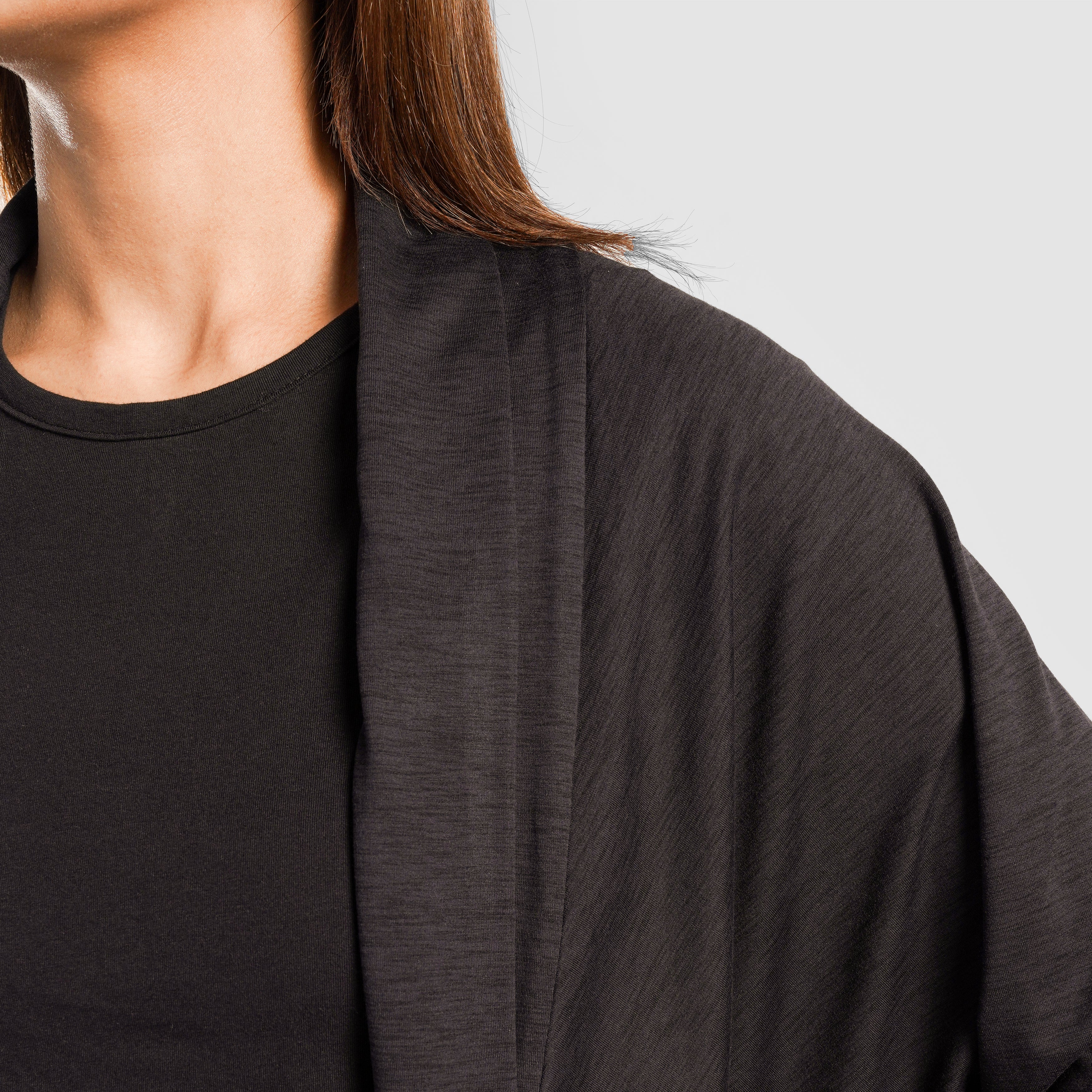 Casual Curved Hem Cardigan (Charcoal)