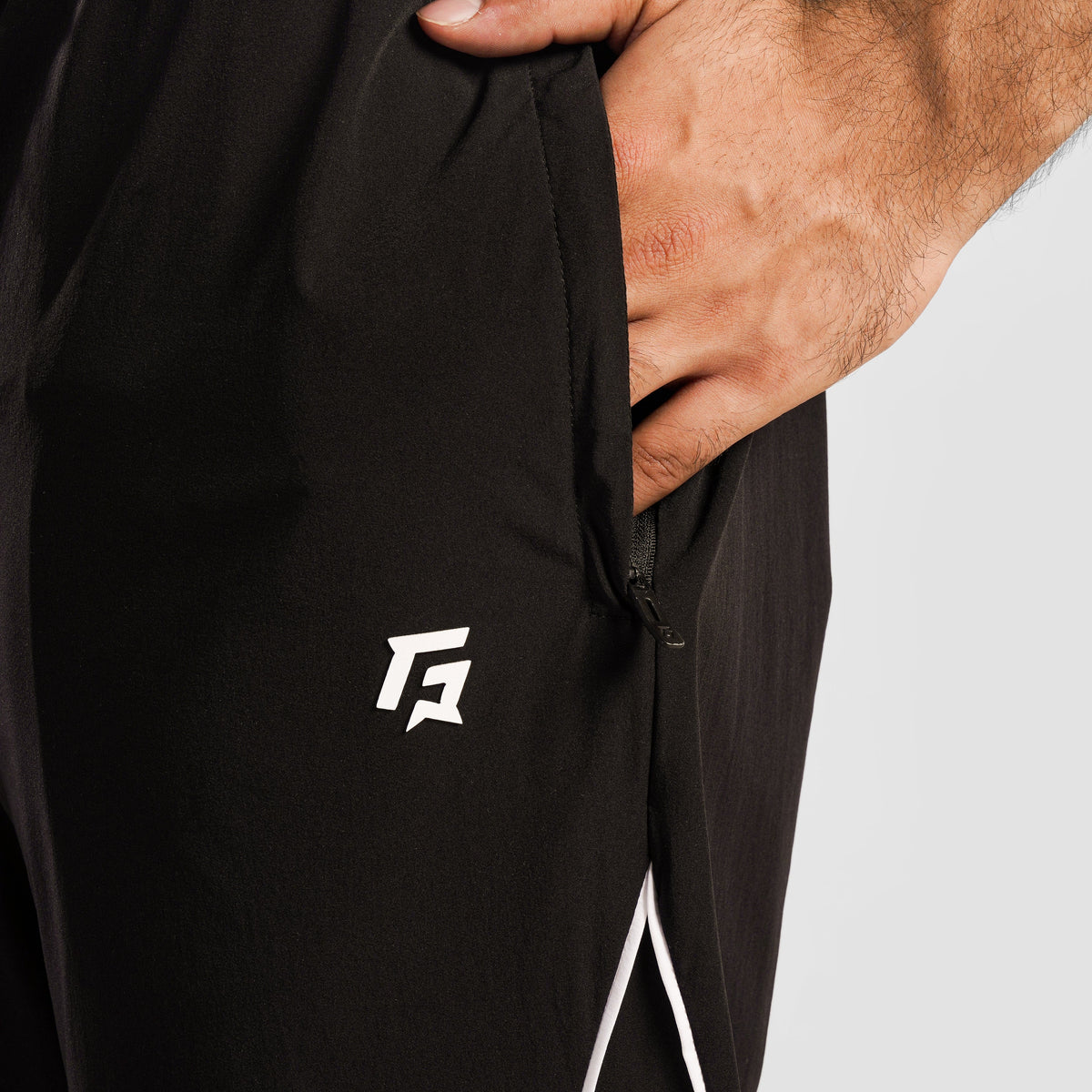 Fabric texture close-up of Black Dual Stripe Trousers 2.0 for men