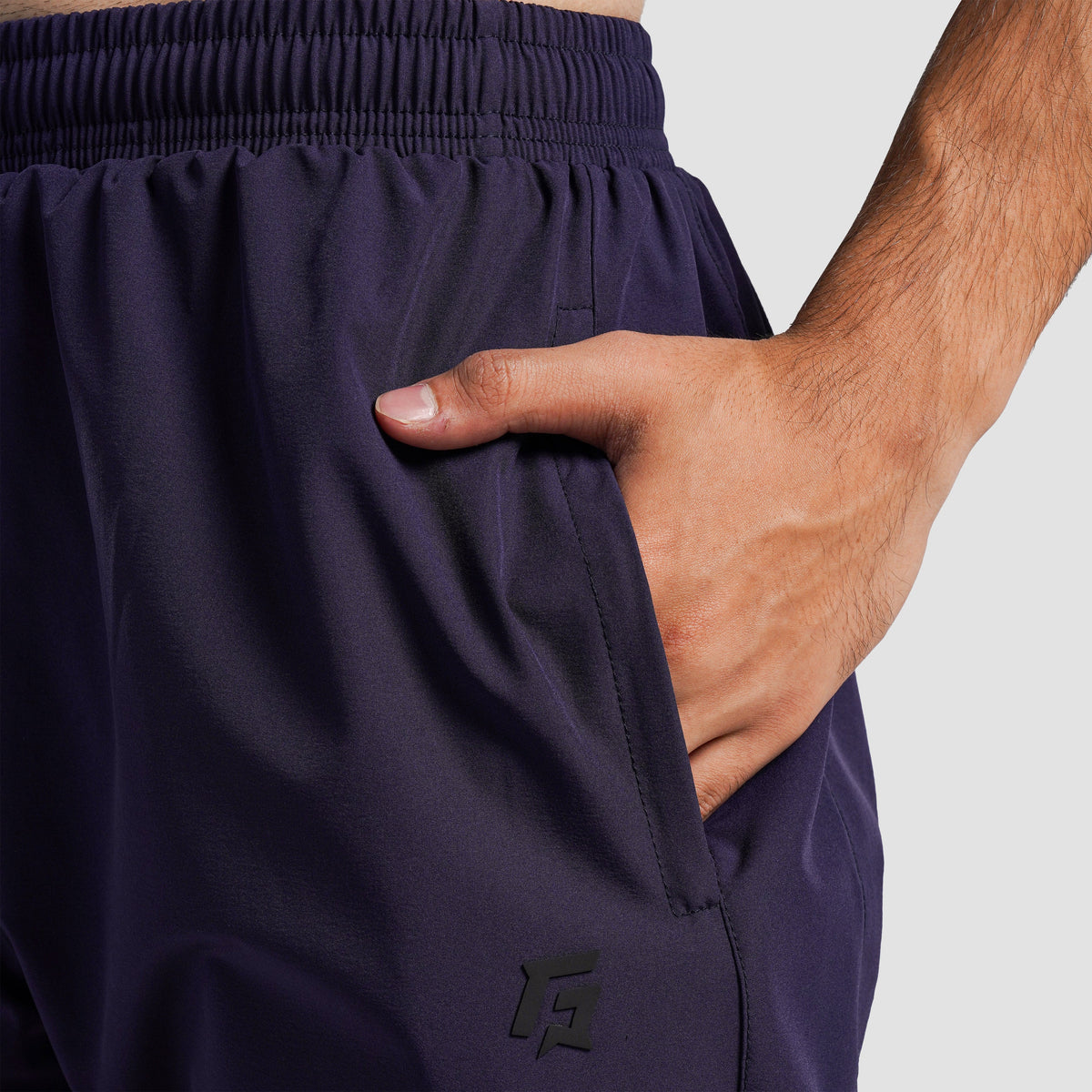 Close-up stitching detail on Navy Trackline Joggers for men