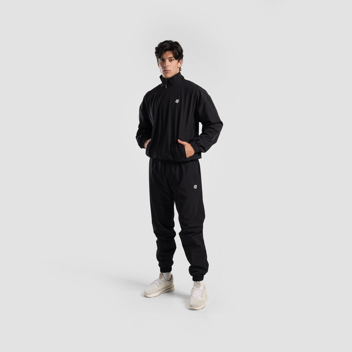 Full-length view of Black Trackline Joggers for men