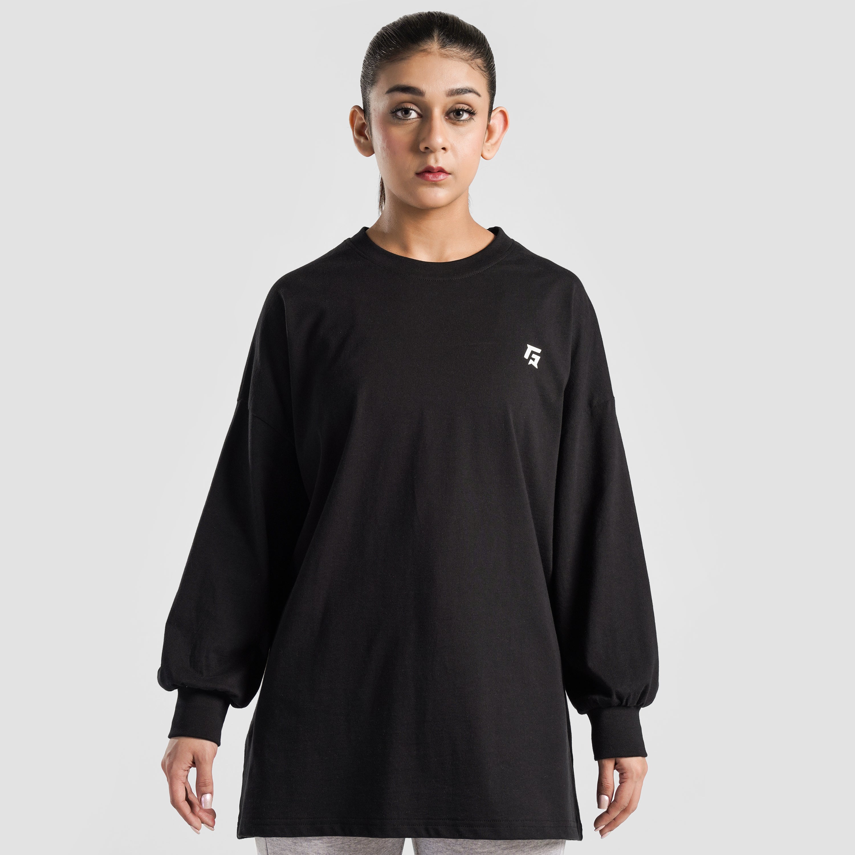 Relaxed Flow Full Sleeves Top (Black)