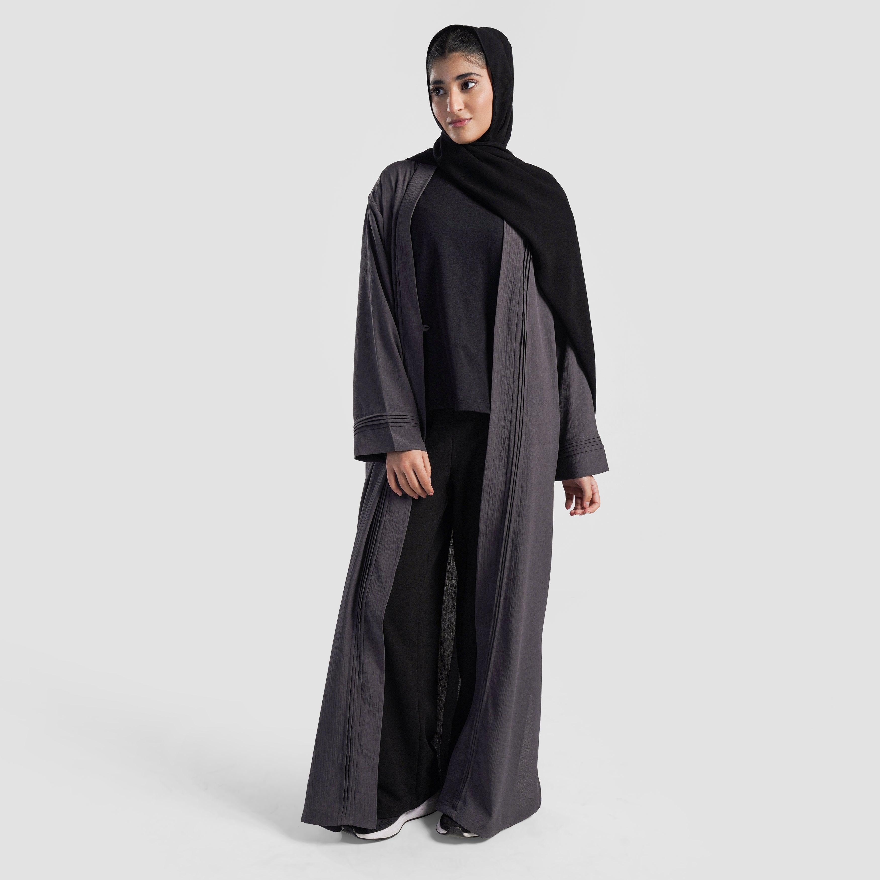 Aveline Pleated Abaya (Charcoal)