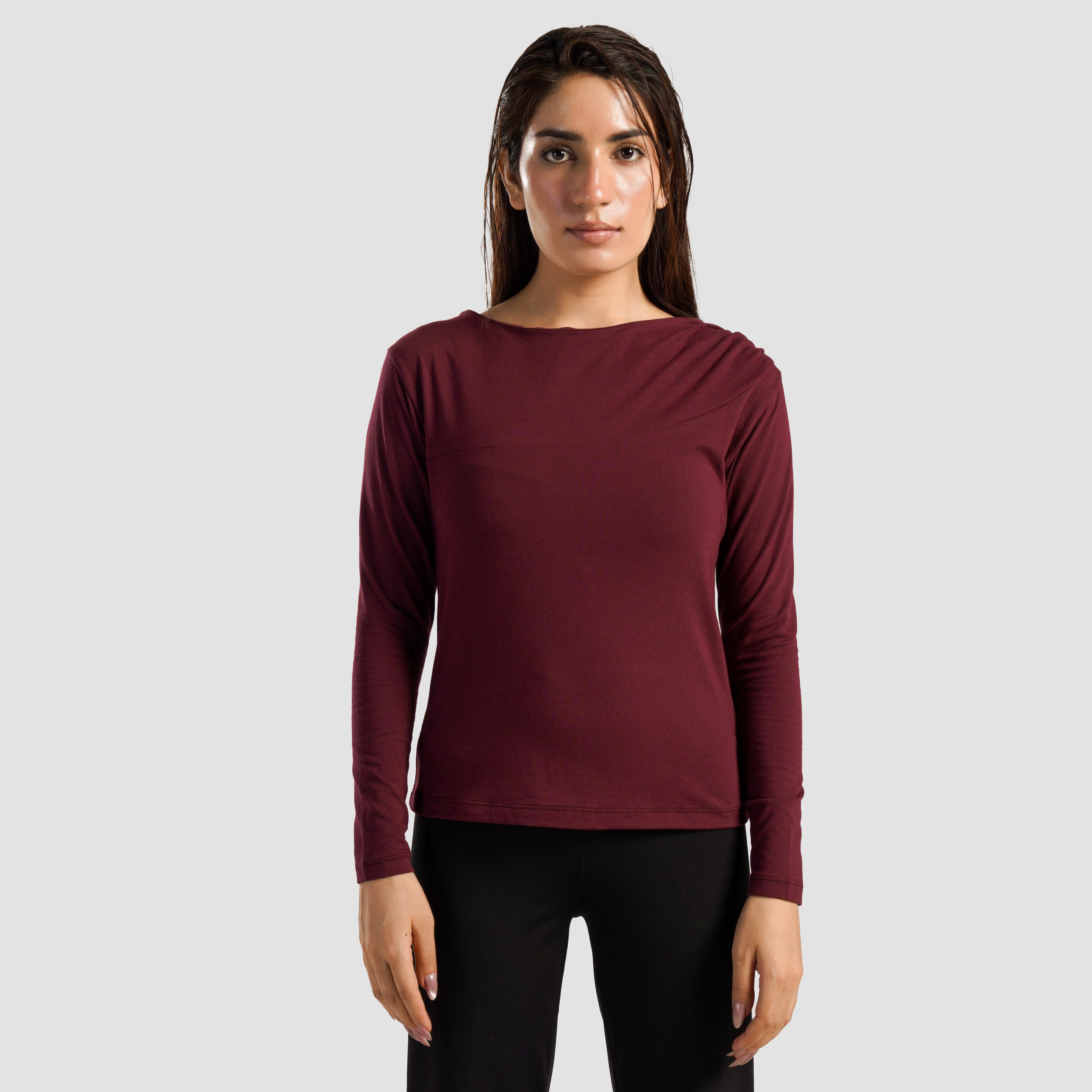 Asymmetrical Yoga Top (Maroon)