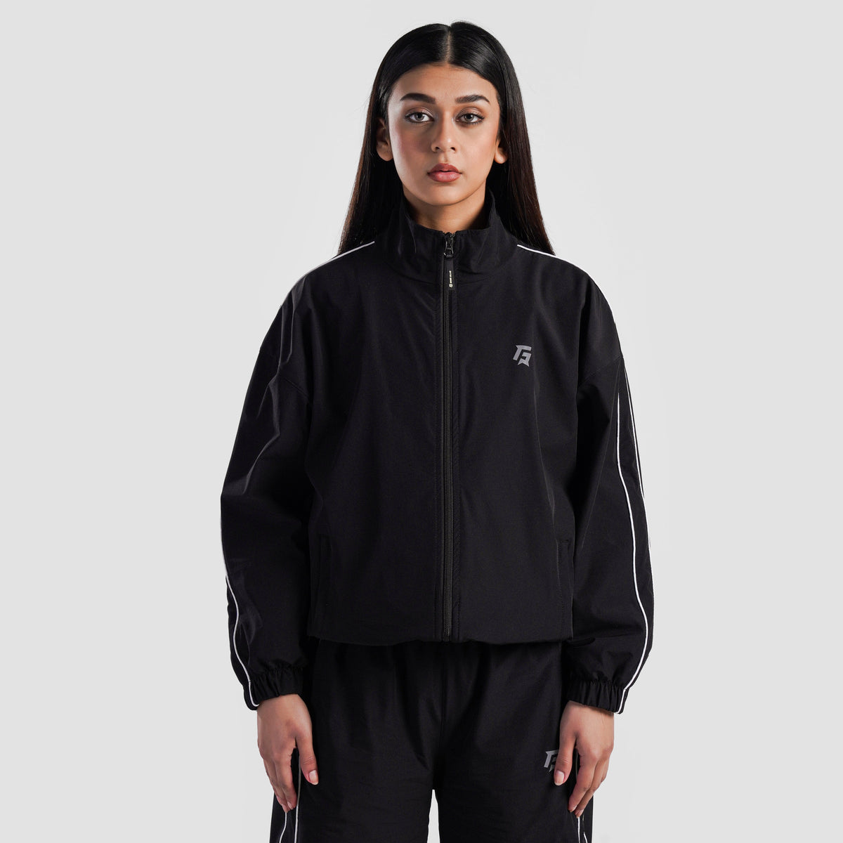 women track top zip gym jacket training outerwear front view Women Track Top GymArmour Pakistan