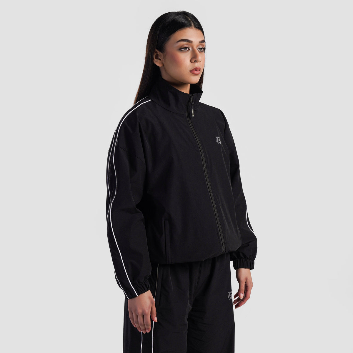 women track top zip gym jacket training outerwear side view Women Track Top GymArmour Pakistan