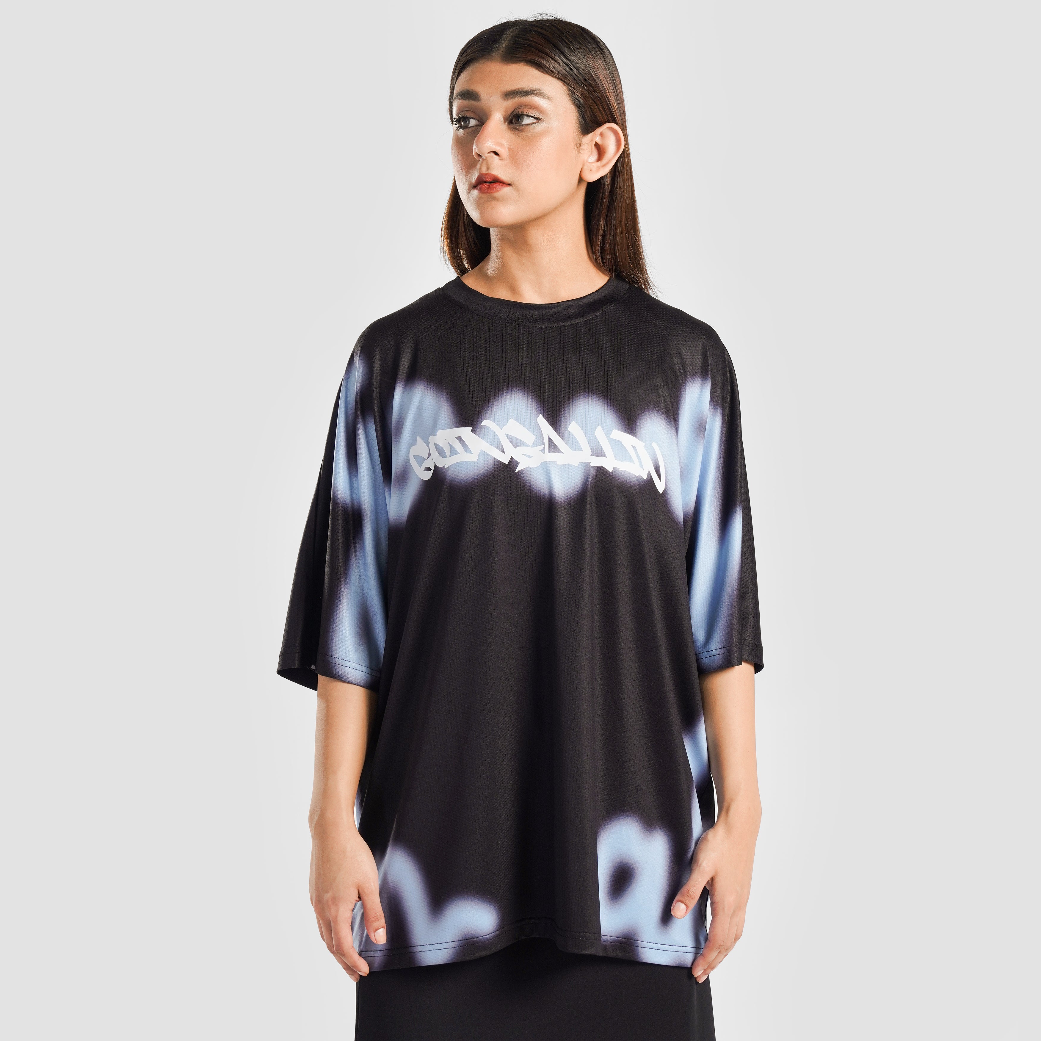 Overspray T-Shirt (Black with Light Blue)