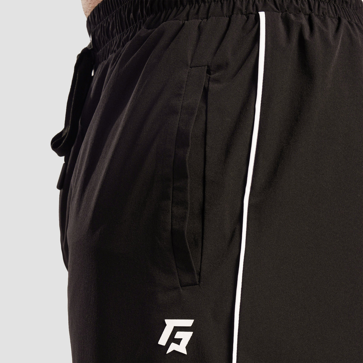 Close-up stitching detail on Black Flex Pocket Trouser for men
