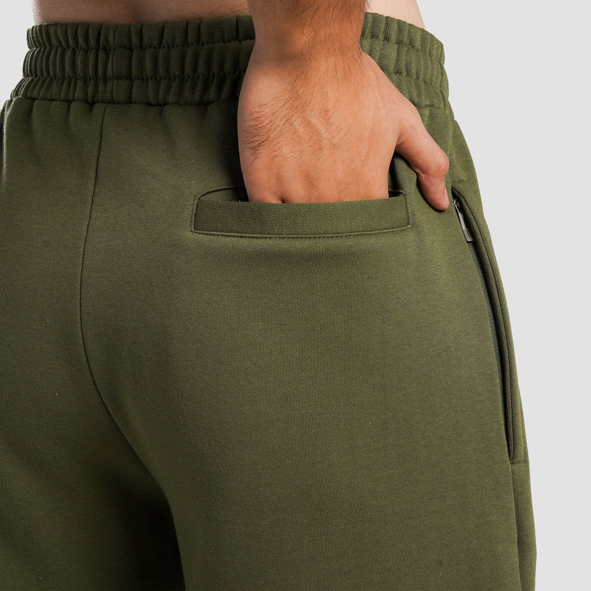 Close-up stitching detail on Olive GAI Cargo Trousers for men