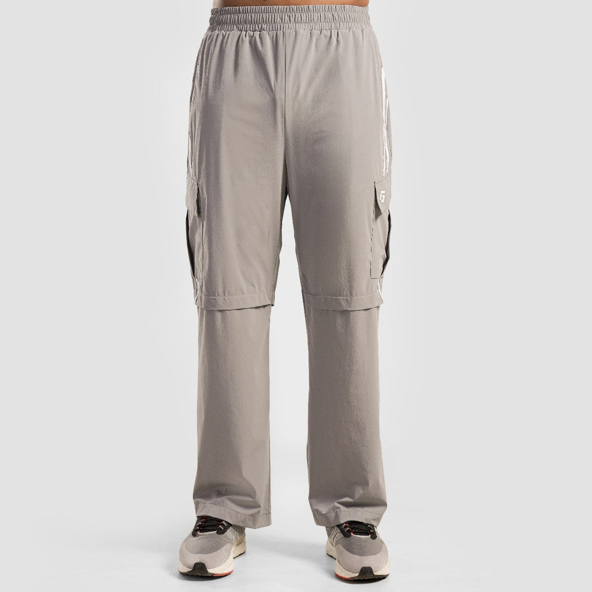 Back view of Light Grey Stride Stripe Trousers for men