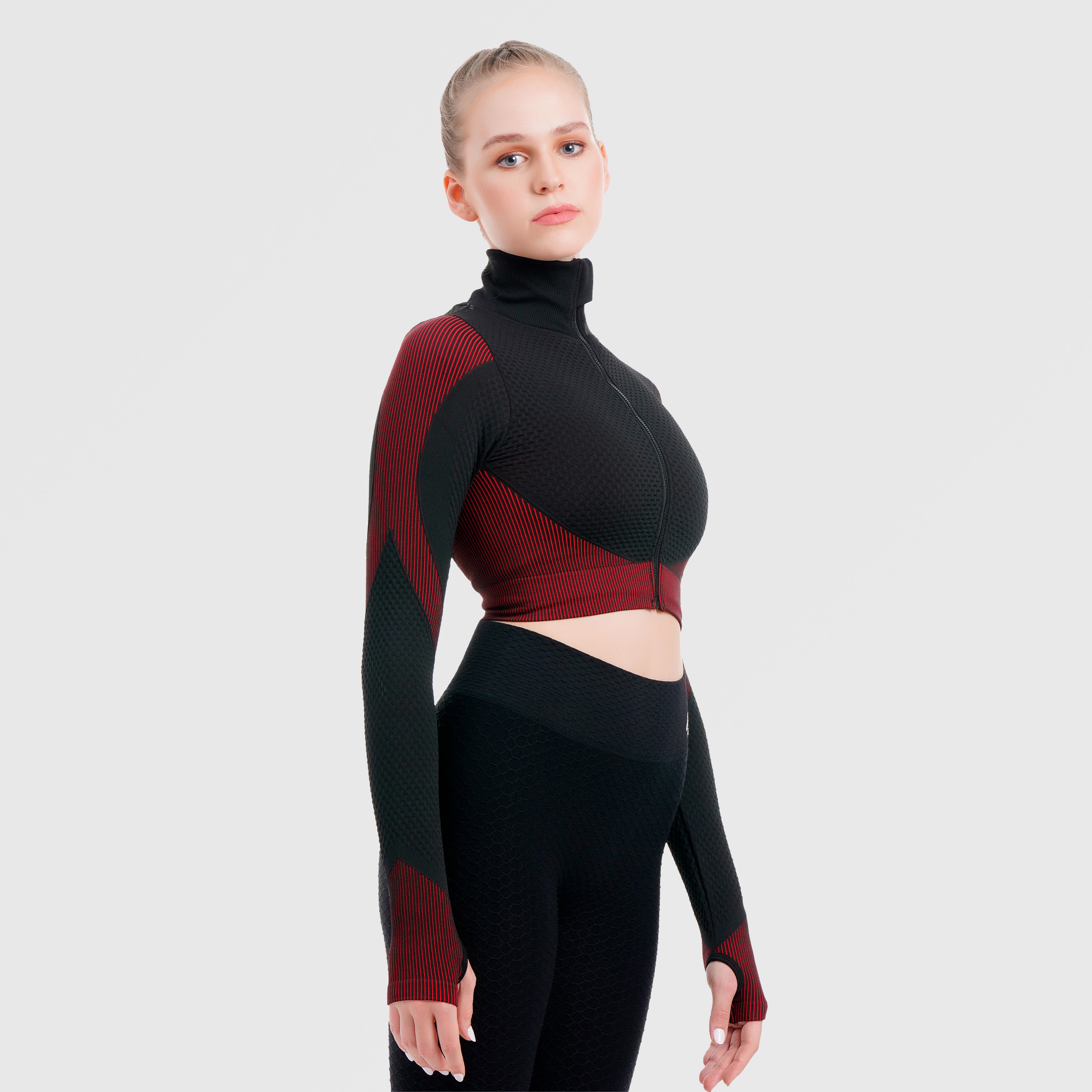 Striped Seamless Jacket (Black-Red)