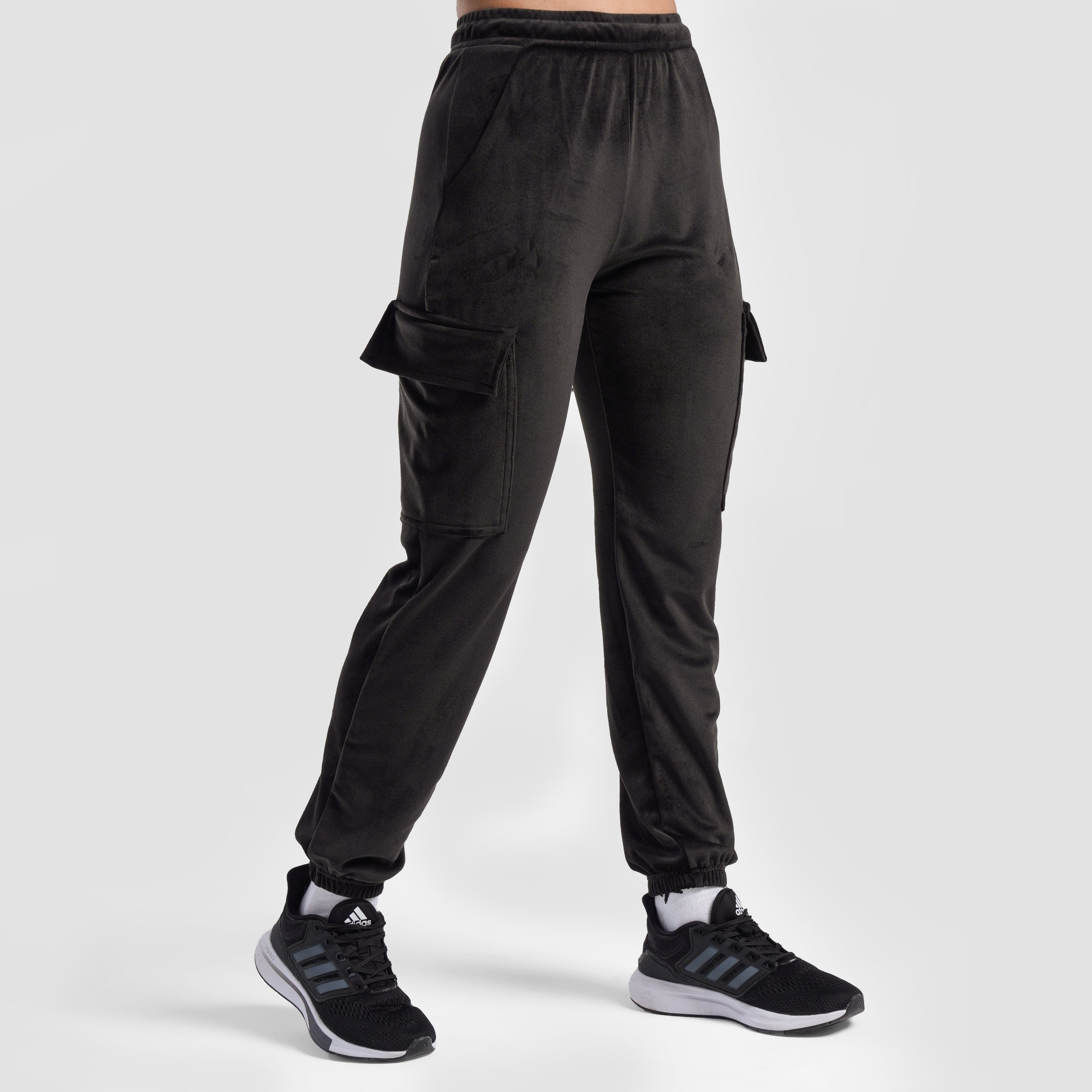 Velour Cargo Joggers (Black)