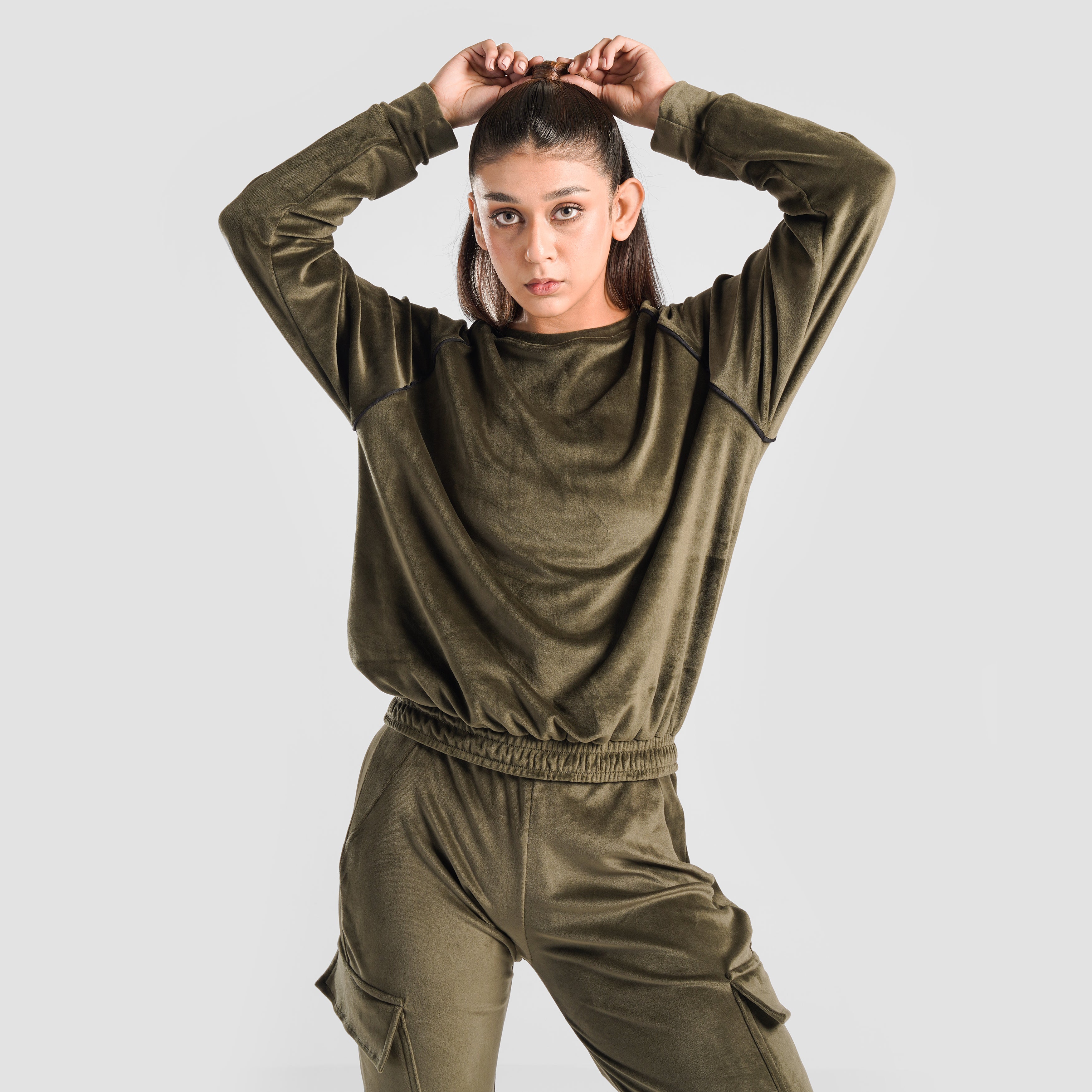 Velour SweatShirt (Olive)