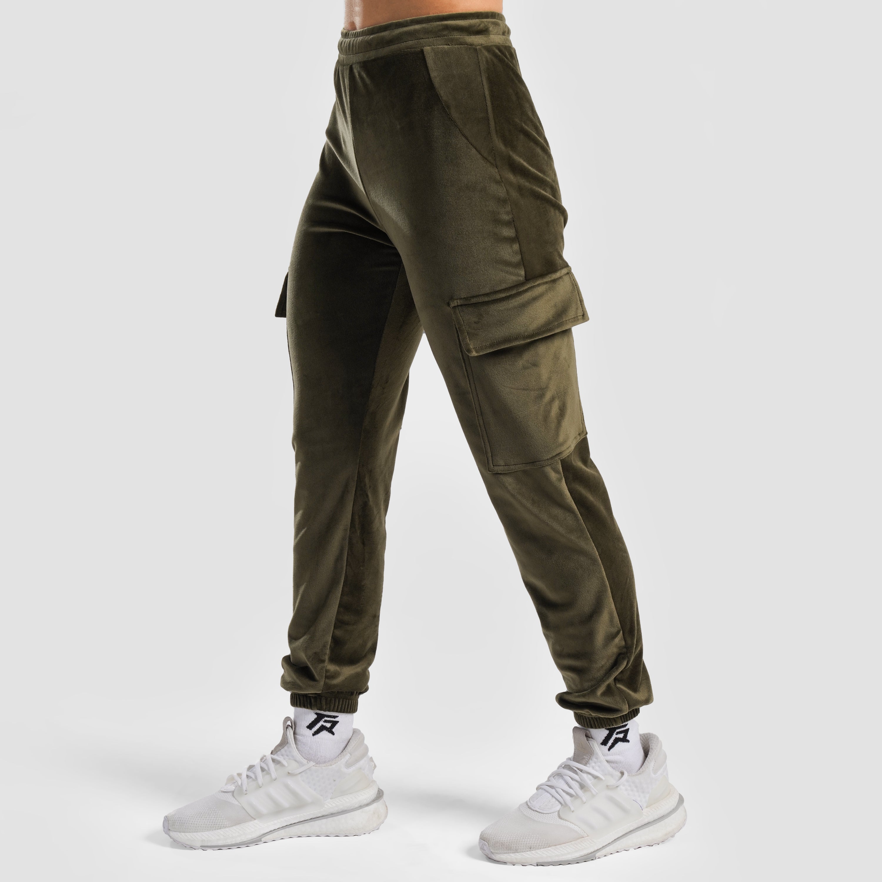 Velour Cargo Joggers (Olive)