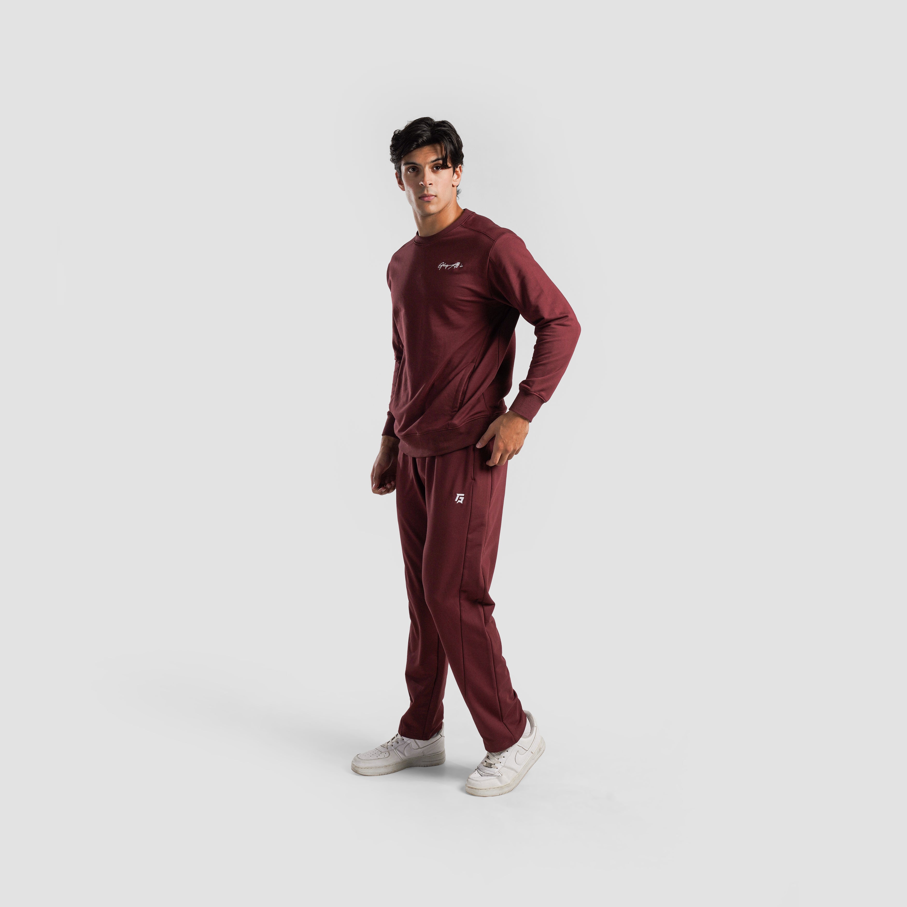Full-length view of Maroon Athletic Trousers for men