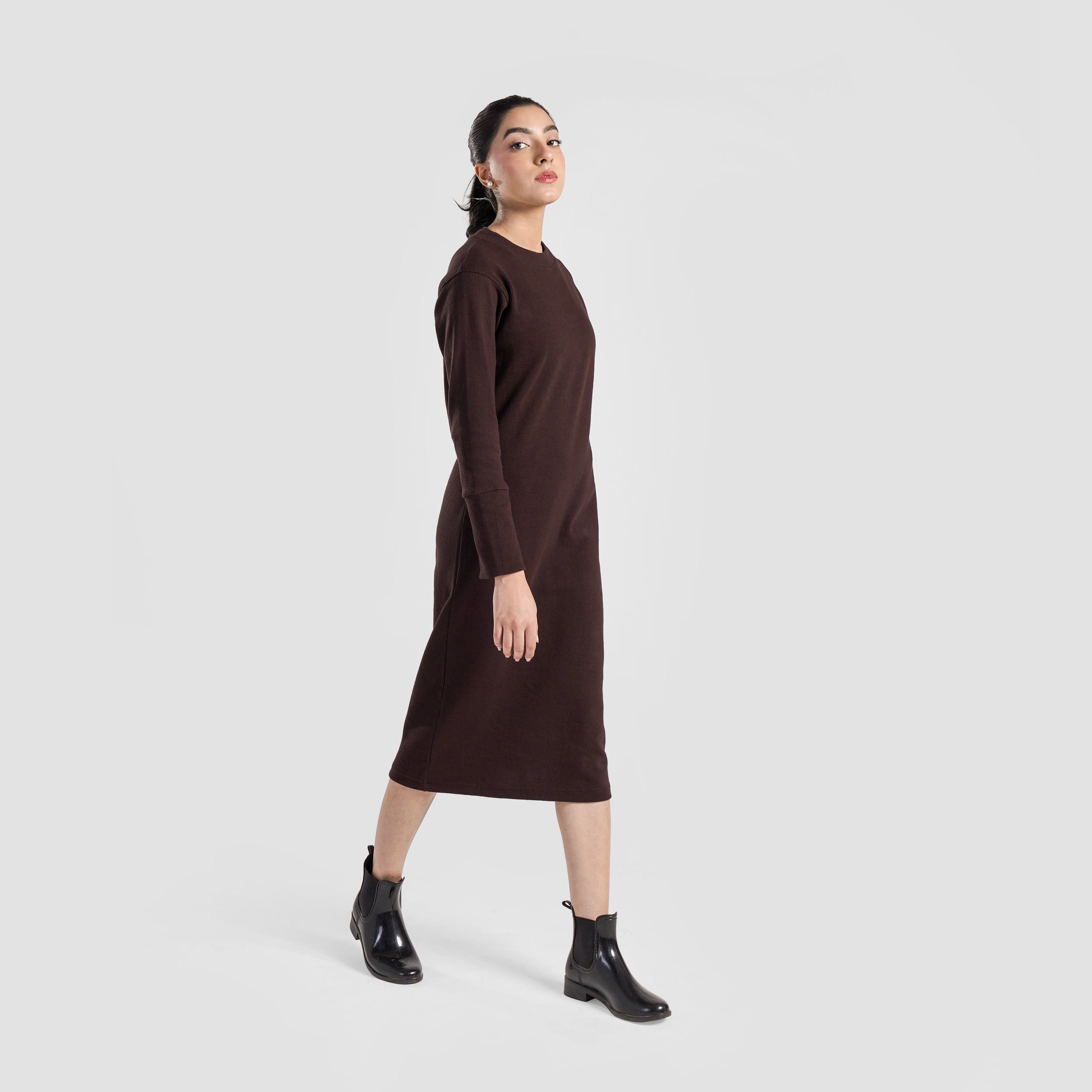 Motion Rib Dress (Brown)