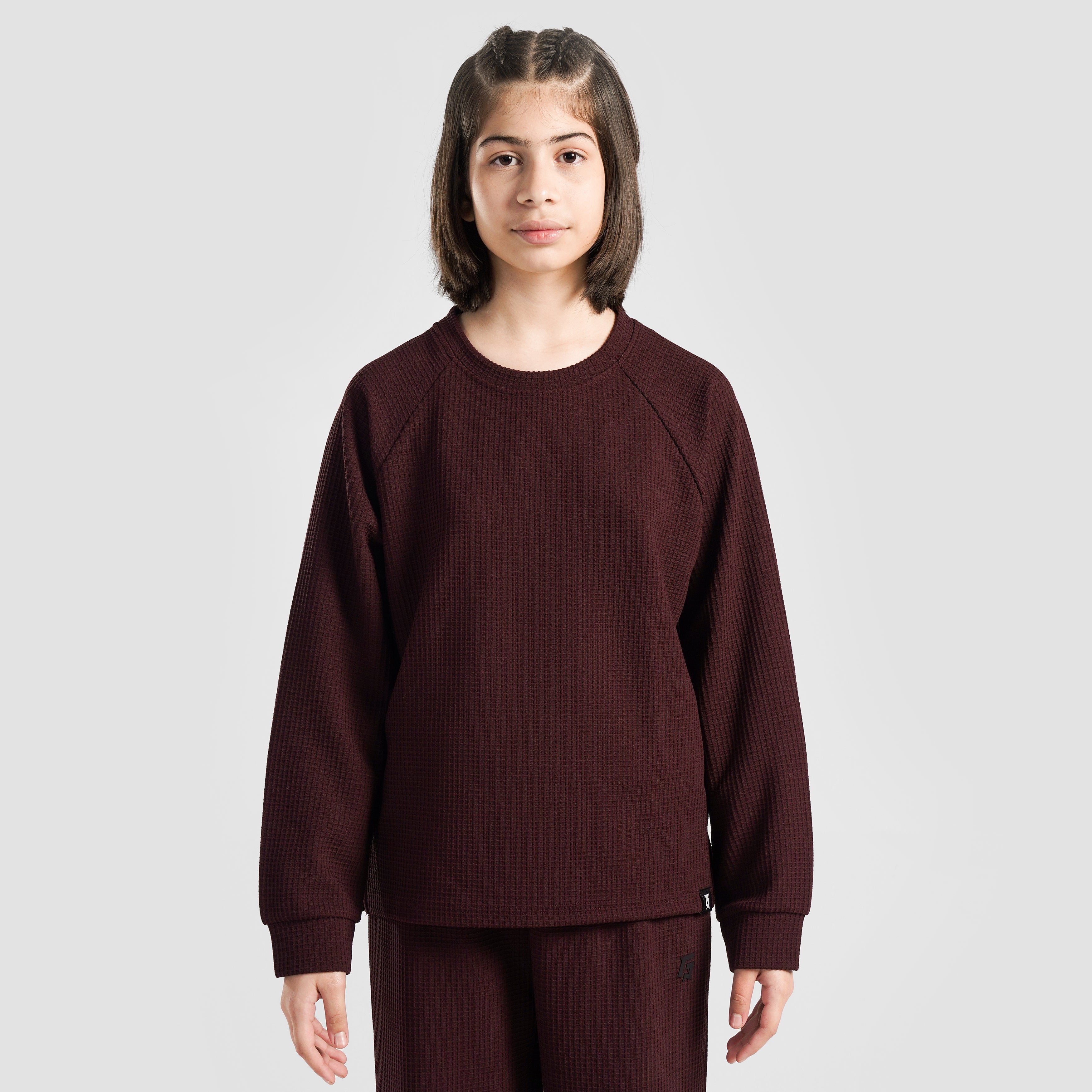 Comfy Waffle Knit Crew Top (Maroon)