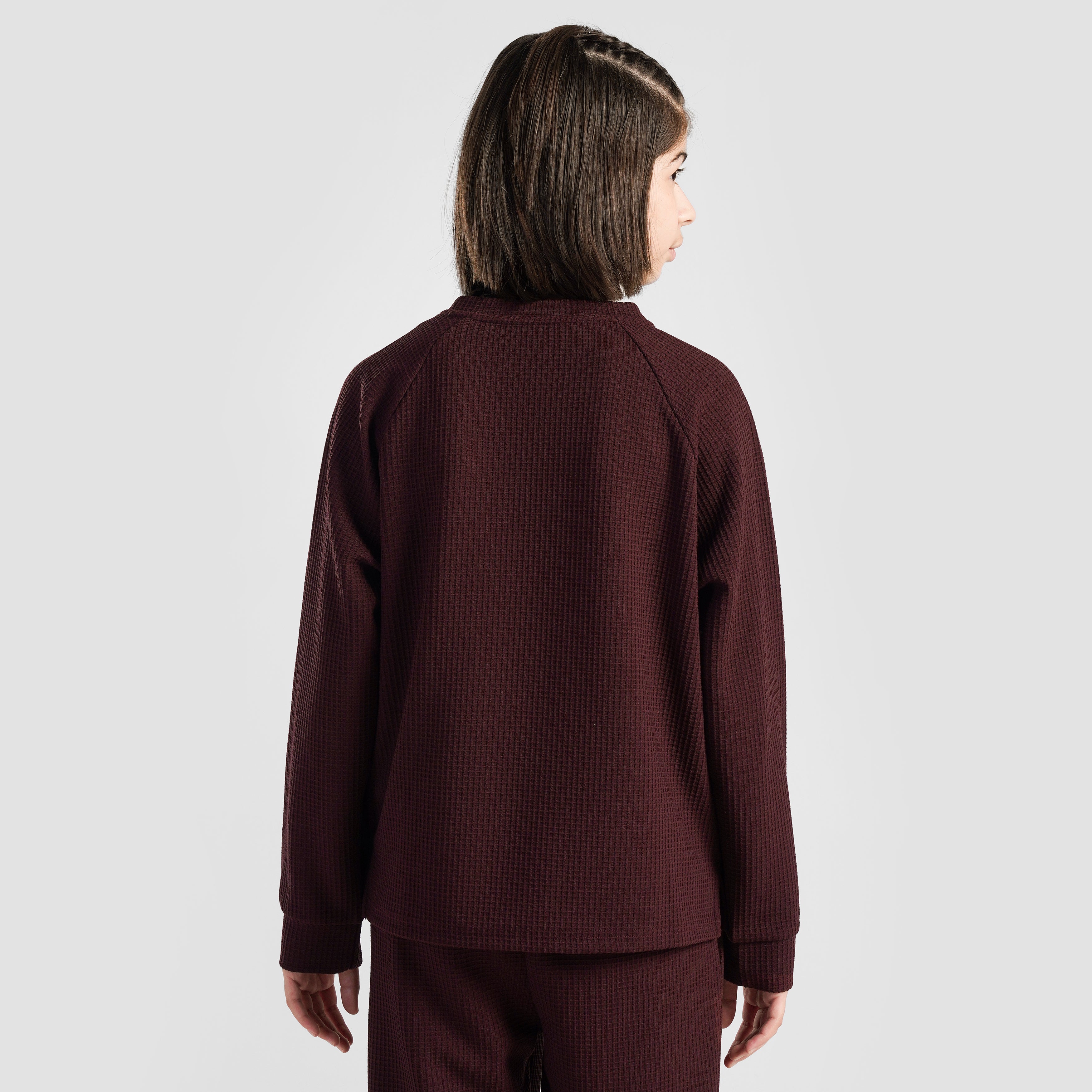 Comfy Waffle Knit Crew Top (Maroon)