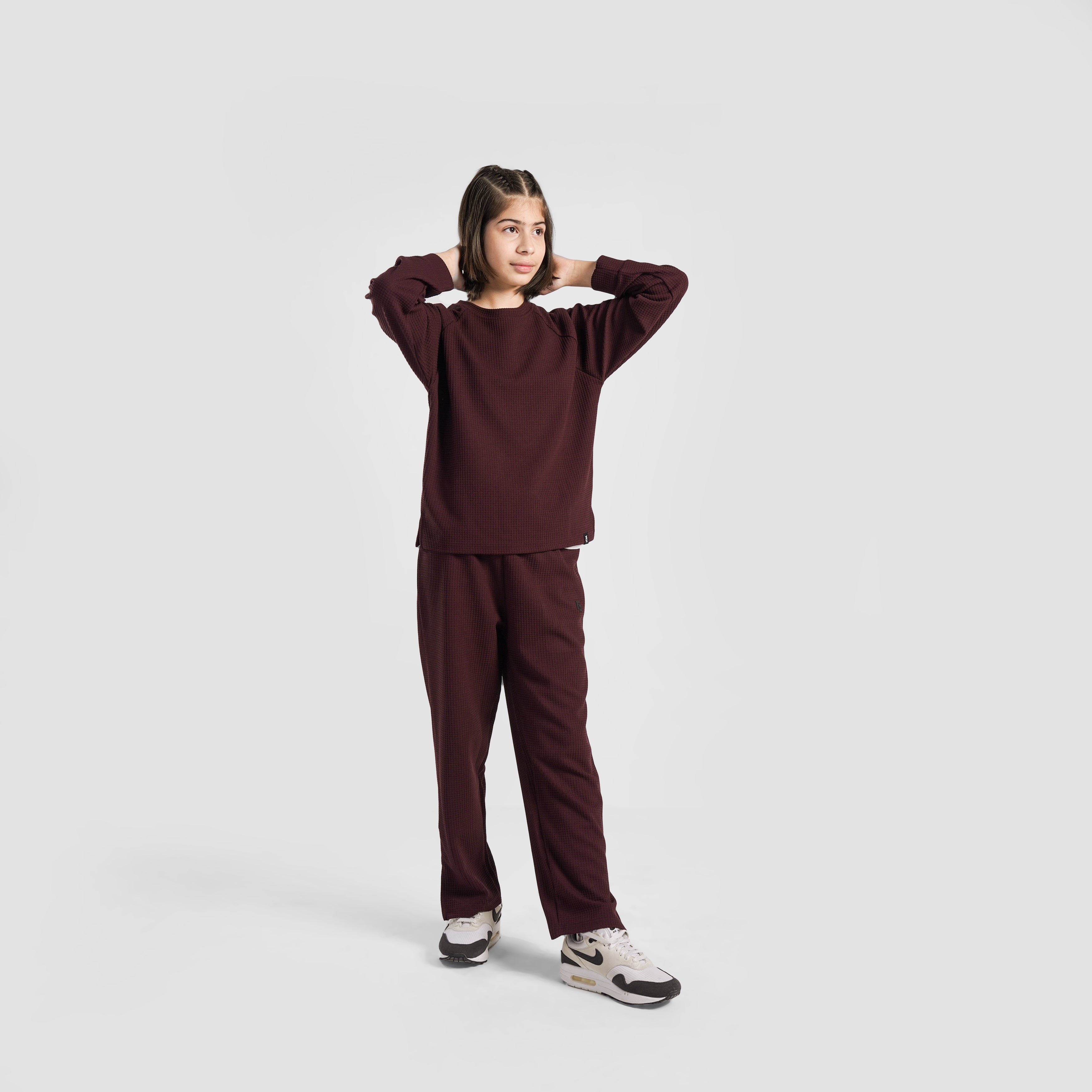 Comfy Waffle Knit Crew Top (Maroon)