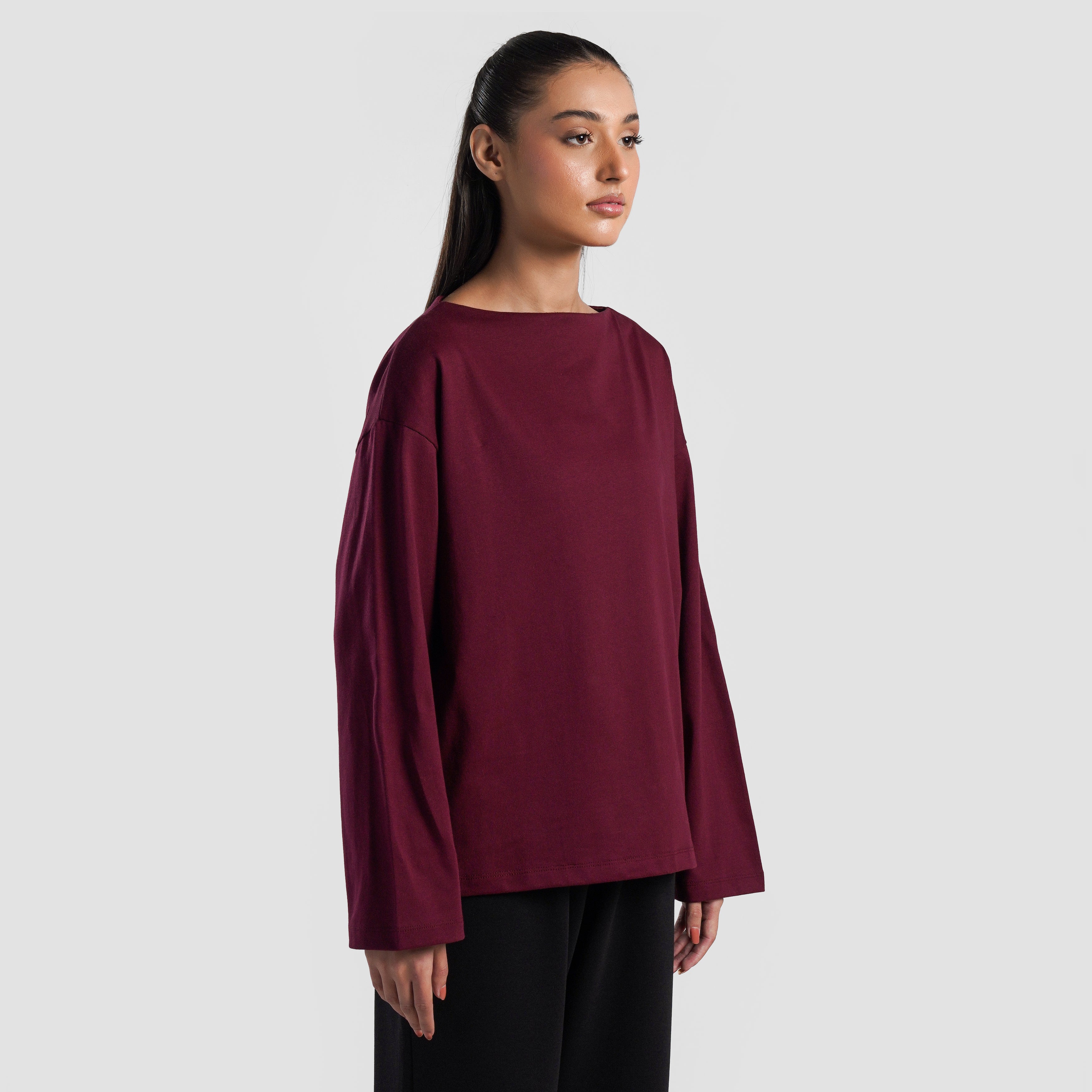 Boat Neck Long Sleeves (Maroon)
