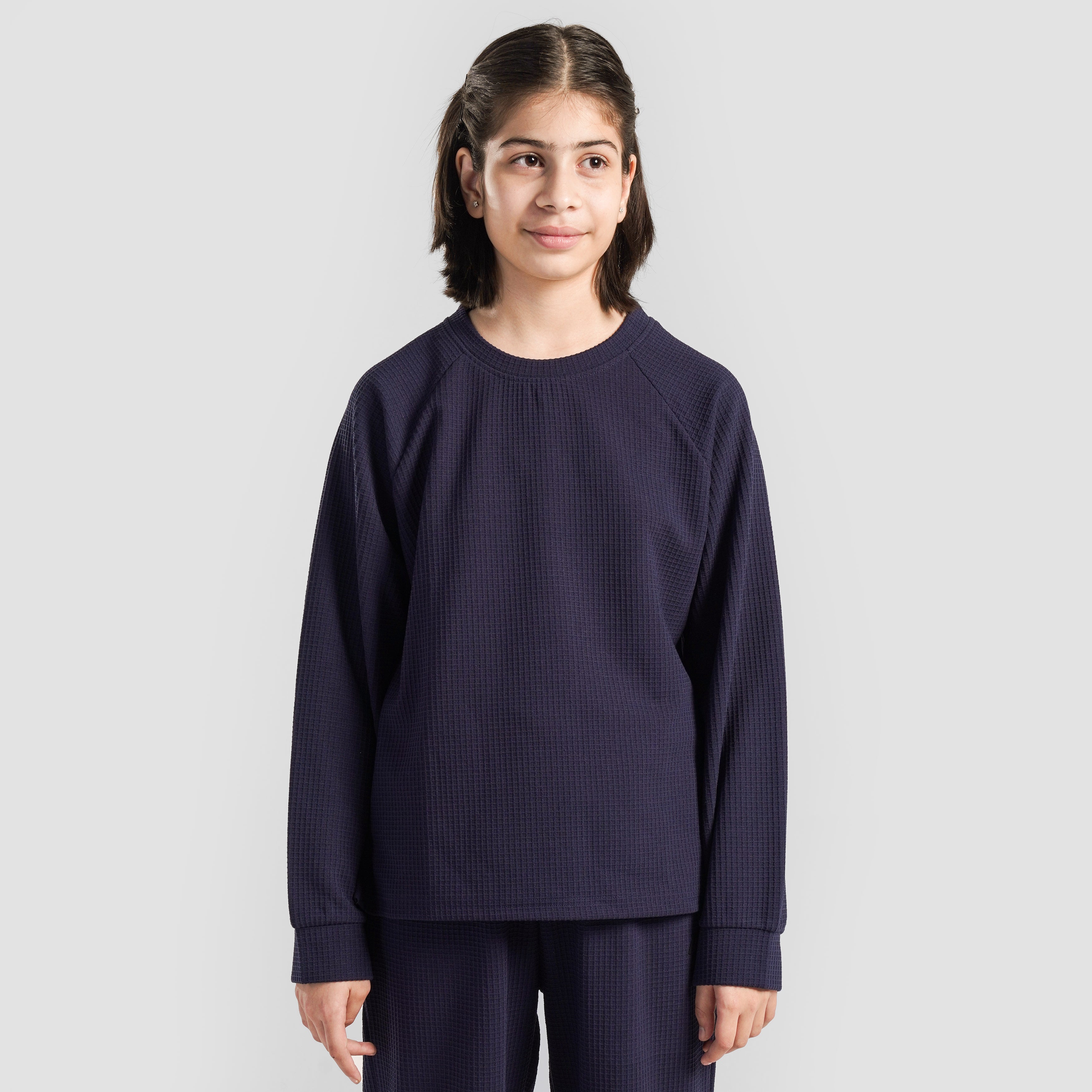 Comfy Waffle Knit Crew Top (Navy)