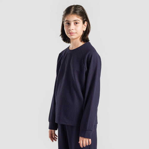 Comfy Waffle Knit Crew Top (Navy)