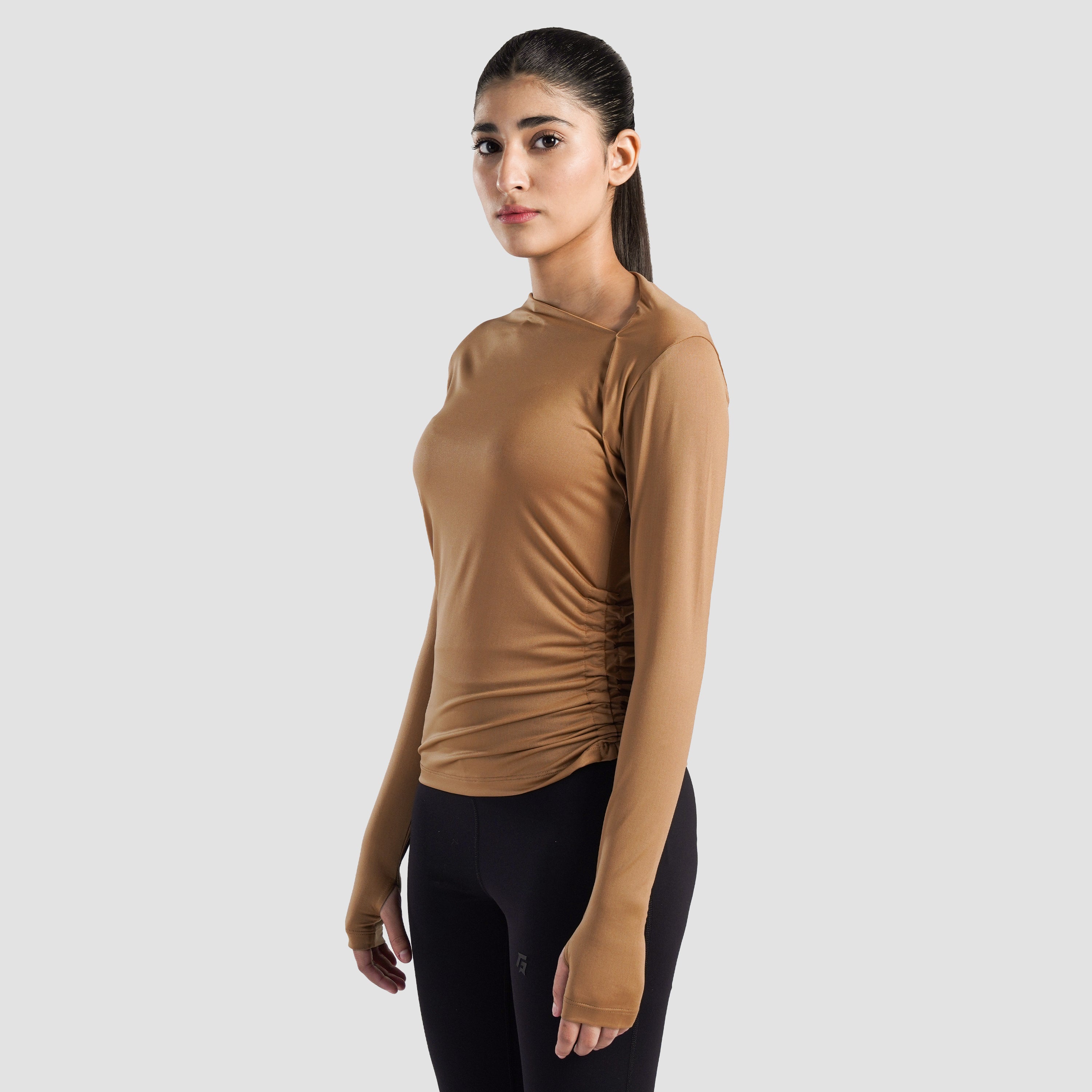 Sleek Ruche Top (Camel)