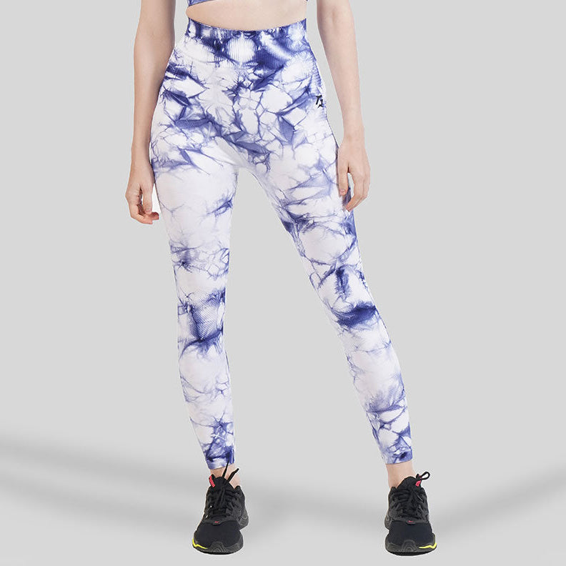 Tie & Dye Seamless Leggings (White-Blue)