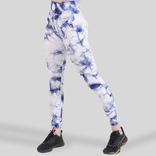 Tie & Dye Seamless Leggings (White-Blue)