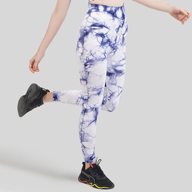 Tie & Dye Seamless Leggings (White-Blue)