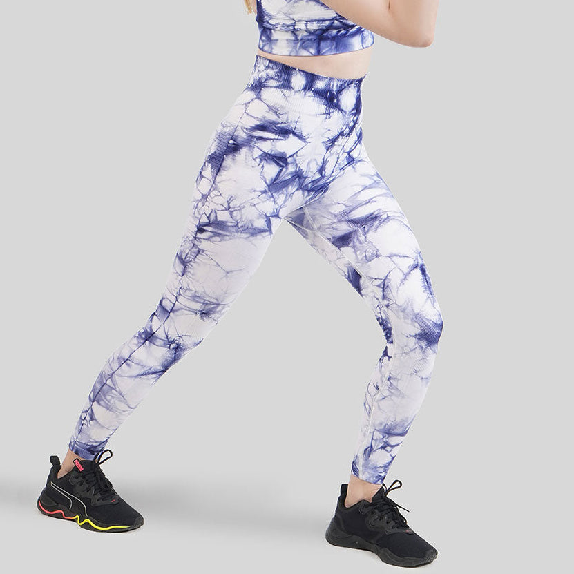 Tie & Dye Seamless Leggings (White-Blue)