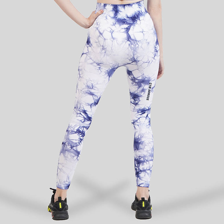 Tie & Dye Seamless Leggings (White-Blue)