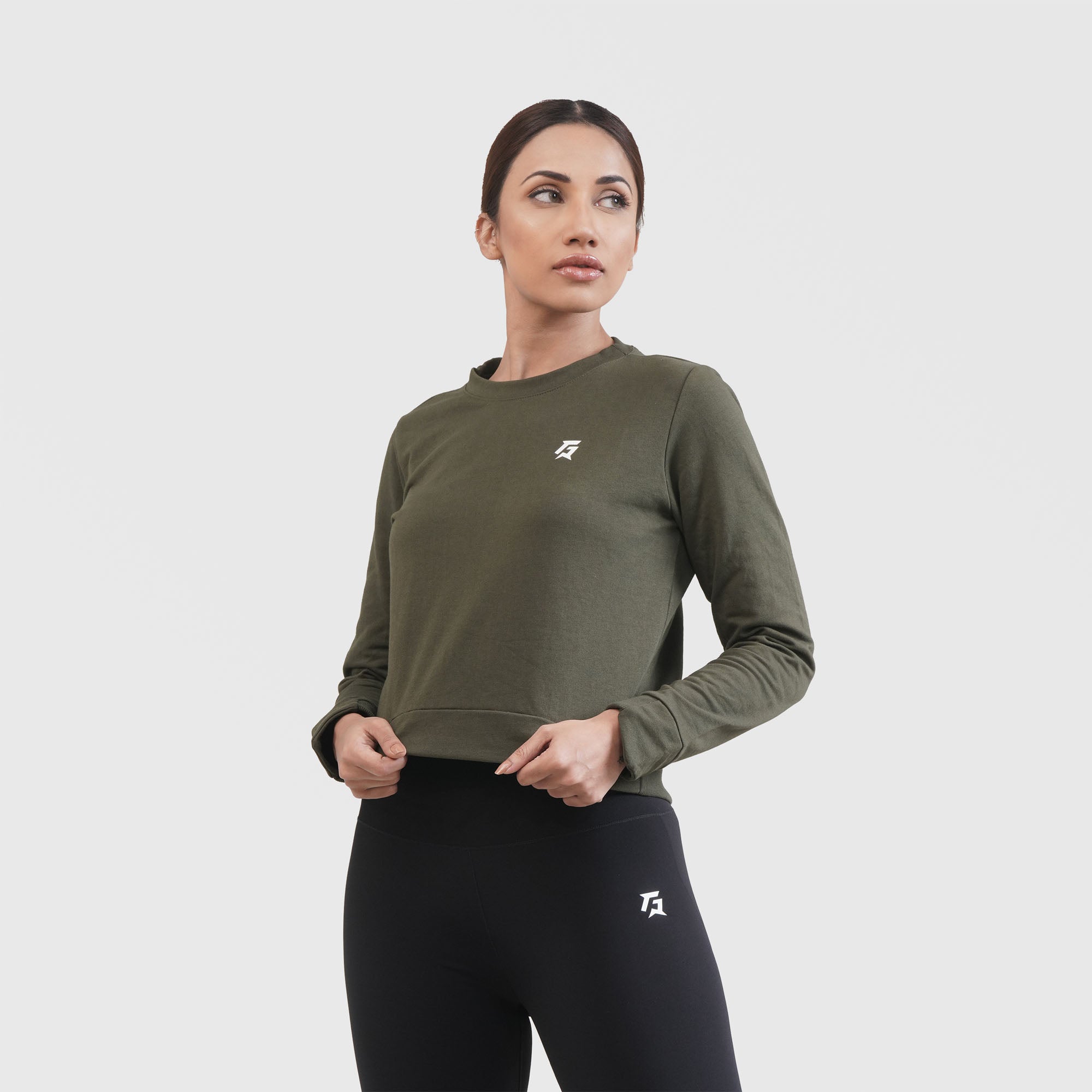 GA Cropped Sweat Shirt (Olive)